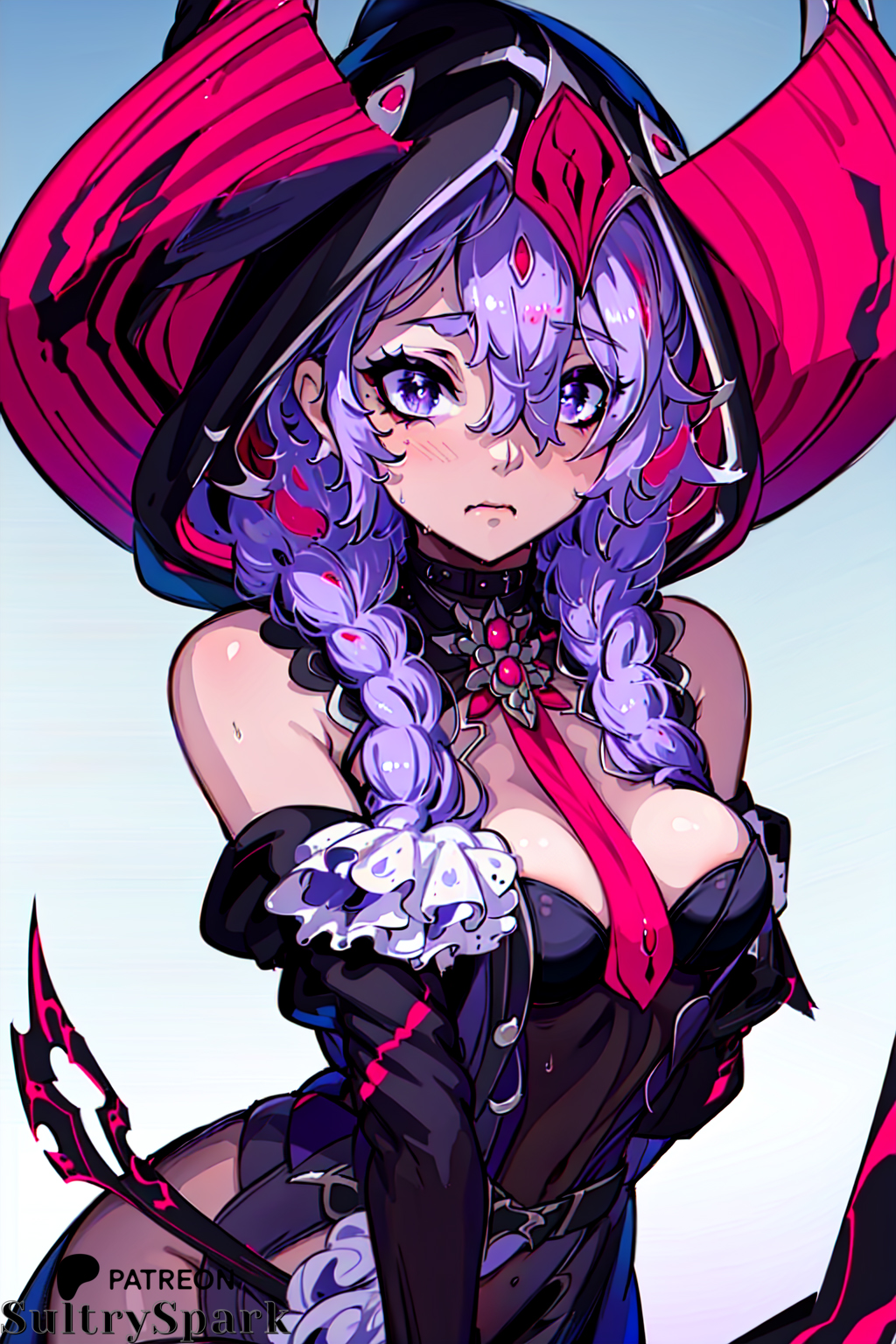 ai_generated breasts era_(omega_strikers) female omega_strikers purple_eyes purple_hair sultryspark