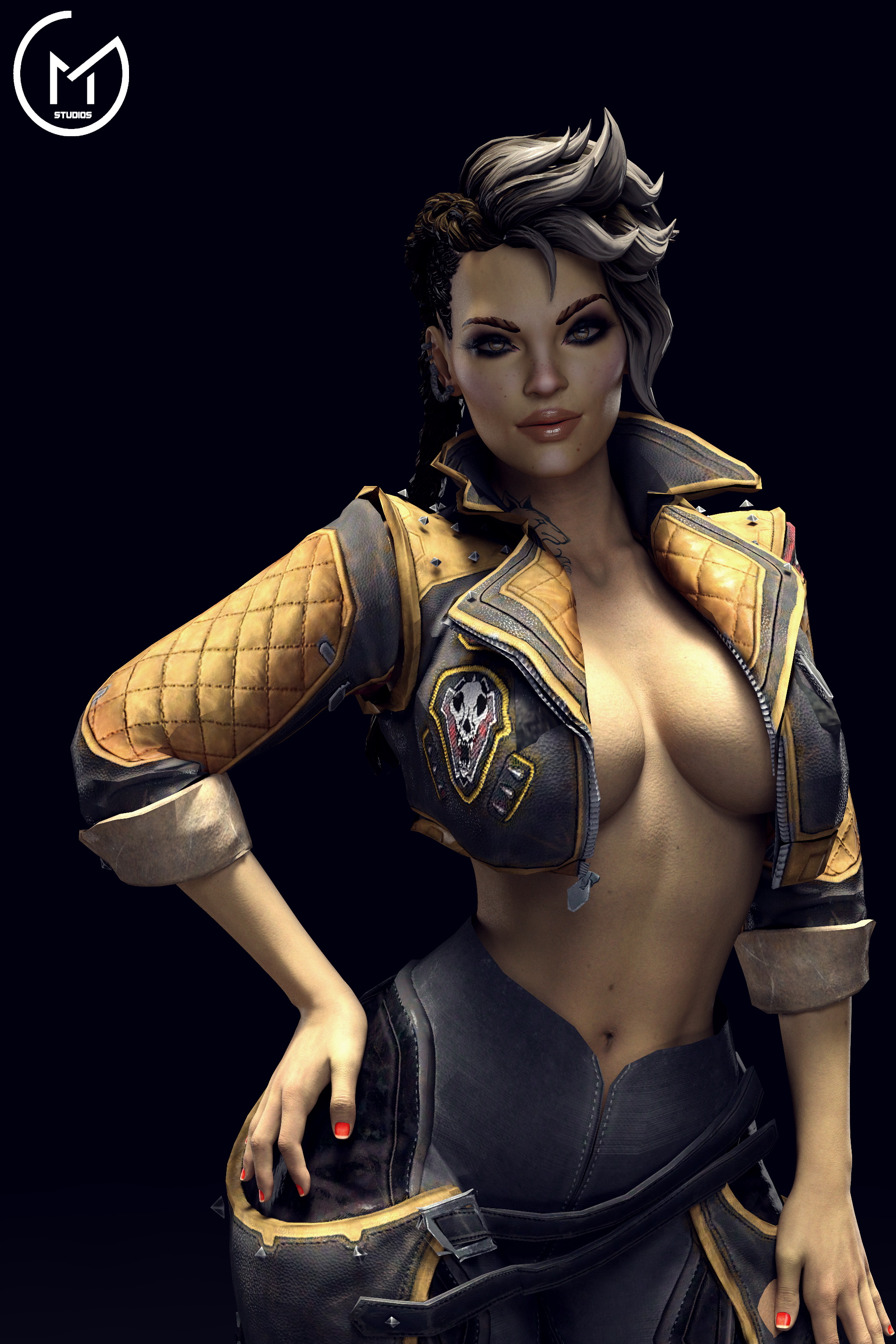 3d, apex legends, dark skin, dark-skinned female, female, female only, gm studios, latina, loba (apex legends), no bra, open jacket, respawn entertainment, solo female, tagme
