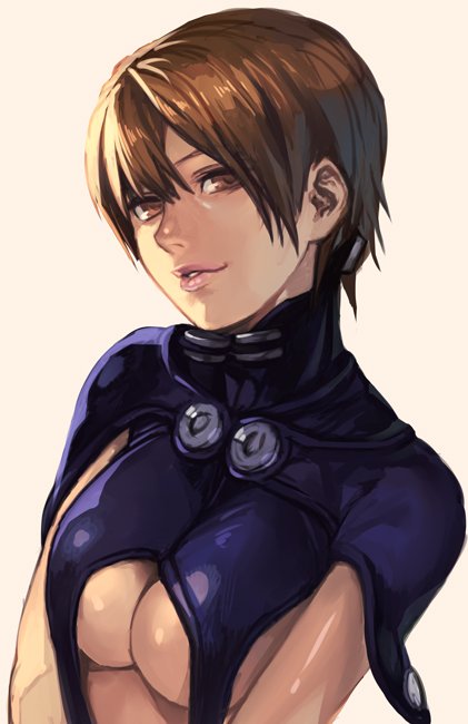 big_breasts brown_eyes brown_hair cleavage covered_nipples crossed_arms female female_only gantz gantz_suit hankuri hungry_clicker kei_kishimoto latex_suit looking_at_viewer no_bra painting_(artwork) rubber_suit short_hair smile solo underboob upper_body very_short_hair