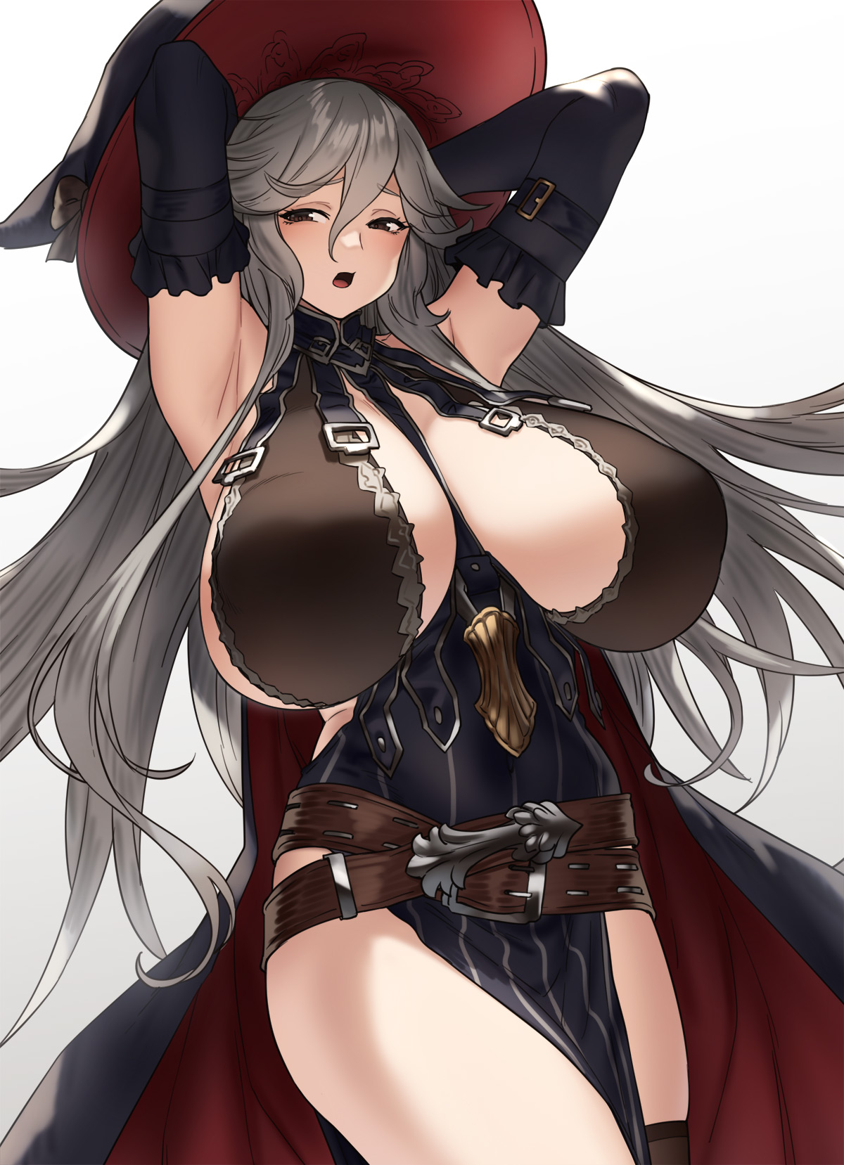 1girls, big breasts, breasts, clothed, female, granblue fantasy, houtengeki, huge breasts, looking at viewer, magisa (granblue fantasy), silver hair, solo, tagme, thick thighs
