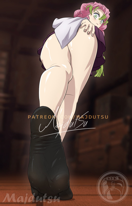 1girls, demon slayer, feet, female, female only, foot fetish, foot focus, green eyes, kanroji mitsuri, kimetsu no yaiba, pink hair, soles, solo