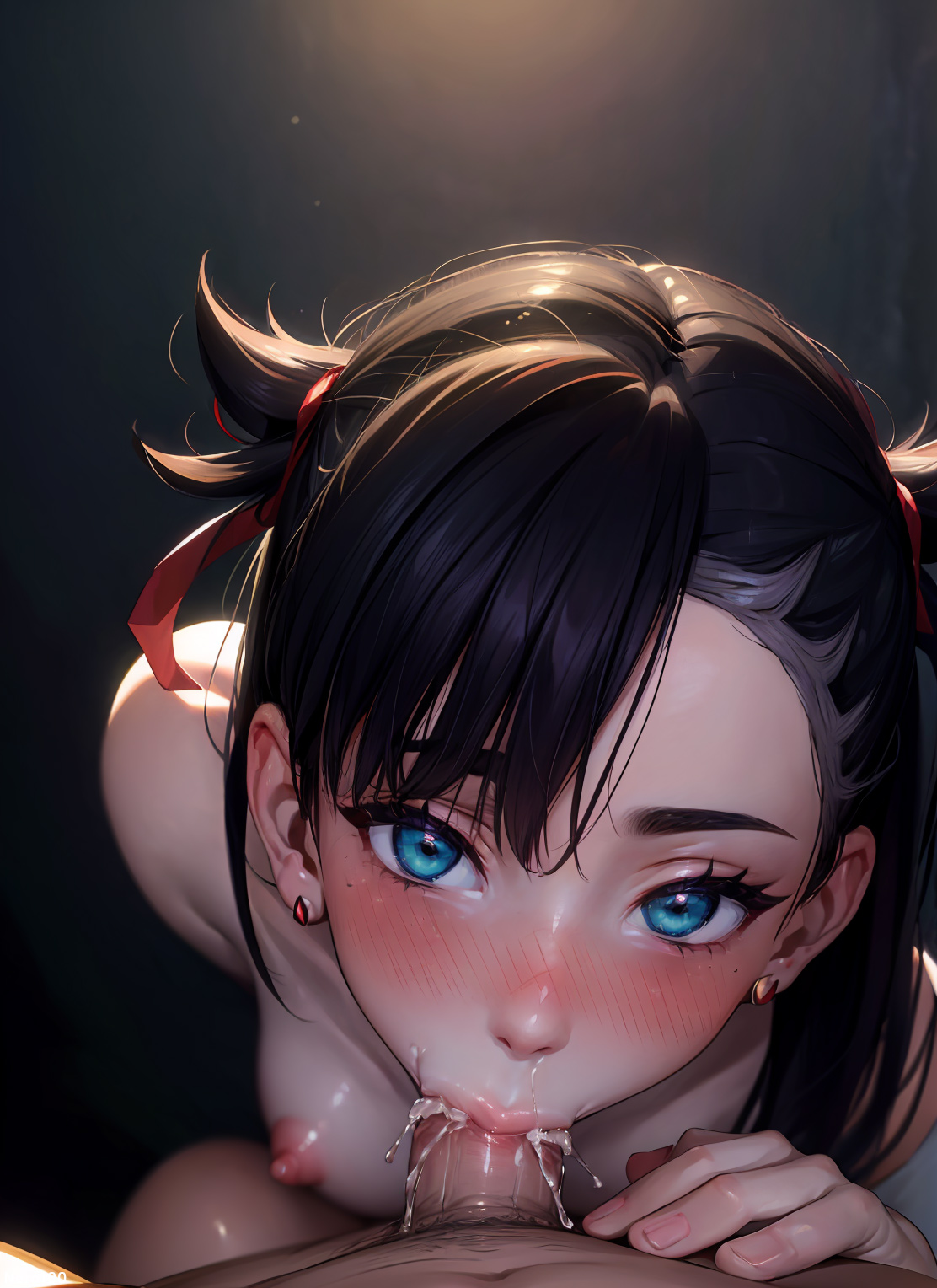 1boy, 1girls, 2d, adult and teenager, adult on young, age difference, ai generated, artist name, asymmetrical bangs, athletic, athletic female, bangs, black hair, blowjob, blowjob face, blue eyes, blush, breasts, choker, cum, cum in mouth, cum in throat, curvy, curvy figure, cute, dark hair, deep blowjob, deepthroat, detailed, earrings, erect nipples, eye contact, eyebrows, eyelashes, eyeshadow, female, female focus, fit, fit female, fringe, goth, hair ornament, hair ribbon, hands-free, high quality, human, kneeling, leaning, leaning forward, light skin, light-skinned female, lips, lipstick, looking at viewer, looking up, male, marnie (pokemon), medium breasts, medium hair, nai diffusion, naked, nero100, nintendo, nipples, nude, older on younger, oral, oral penetration, pale skin, pale-skinned female, penis, petite, pokemon, pokemon (game), pokemon ss, pov, pov eye contact, saliva, seductive, seductive eyes, seductive look, short hair, skinny, slim, sloppy, sloppy blowjob, small breasts, solo, solo focus, stable diffusion, straight, tagme, teenage female, teenager, thin, thin arms, thin female, thin waist, throatpie, tight throat, twintails, uncensored, vacuum fellatio, young