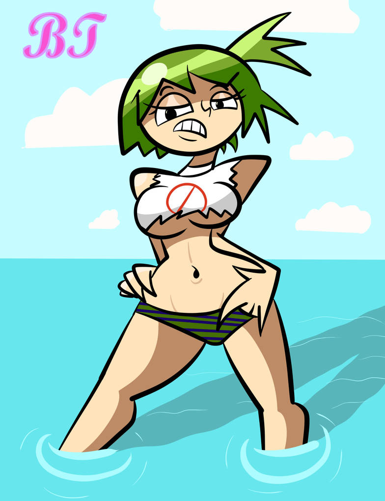 benthelooney breasts green_hair hi_hi_puffy_amiyumi julie_hinikawa looking_at_viewer panties ponytail posing posing_for_the_viewer swimsuit thighs