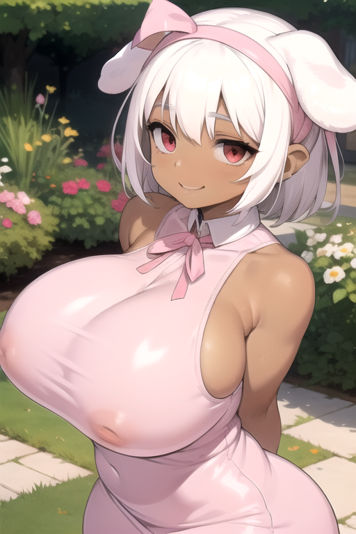 1girls 3huntle0 ai_generated big_breasts daidouji_(artist) dark-skinned_female dark_skin dress female_only gigantic_breasts smile solo solo_female upper_body