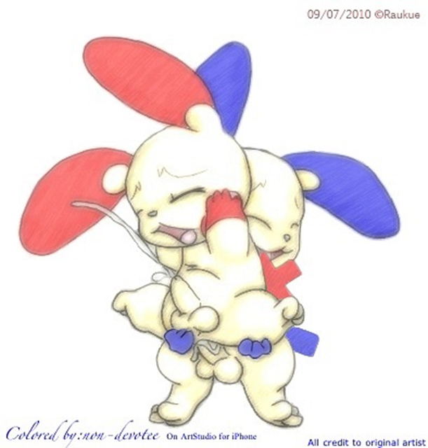 anthro carrying cum front_view gay interspecies male male_only minun nintendo nude penis plusle pokemon pokemon_(species) raukue sex stand_and_carry_position standing tagme