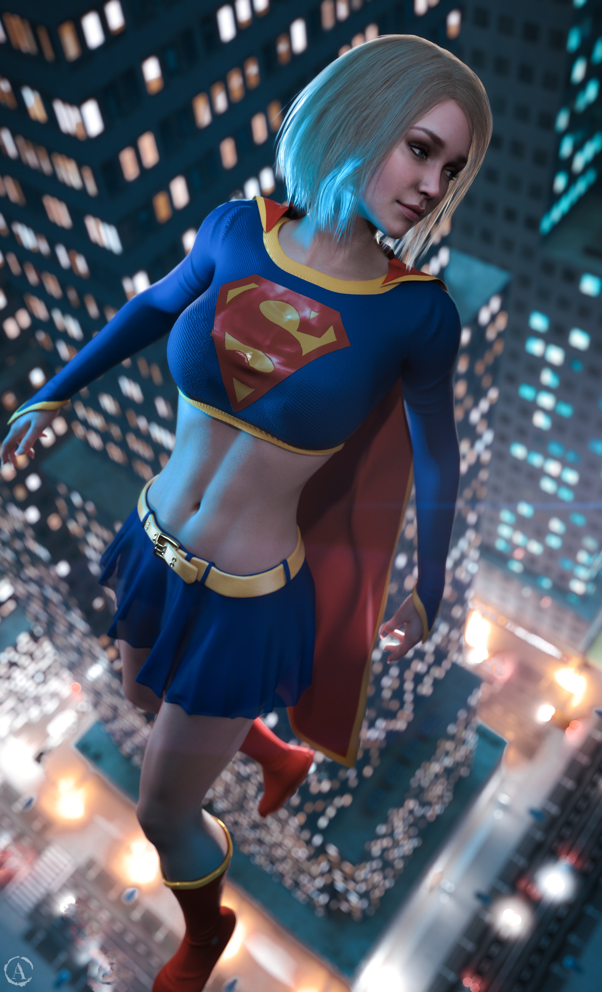 3d, alf3d, bare midriff, blender, blonde hair, dc, dc comics, female, female only, fully clothed, injustice 2, kara danvers, kara zor-el, legs, midriff, midriff baring shirt, skirt, solo, supergirl, supergirl (injustice), superman (series), thick thighs