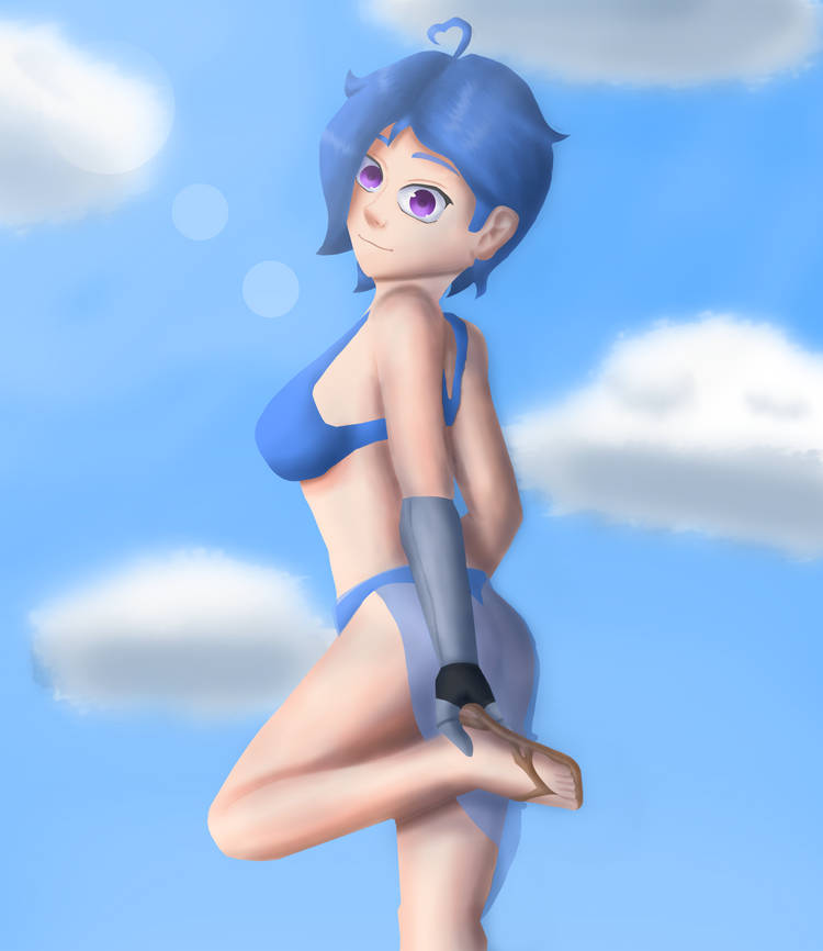 bikini female_only glitch_productions meta_runner smg4 solo solo_female solo_focus swimsuit swimwear tari_(smg4)