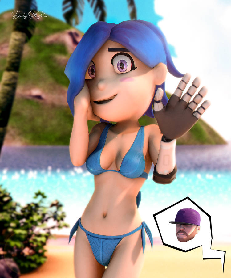 beach bikini classic_tari_(smg4) female_only glitch_productions shy_smile smg4 solo solo_female solo_focus swimsuit swimwear tari_(smg4)