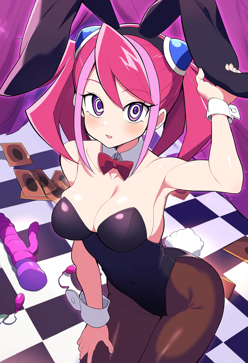 ai_generated black_bunnysuit black_legwear bunny_ears bunny_girl bunny_tail bunnysuit dildo egg_vibrator hiiragi_yuzu hypnosis hypnotic_eyes sex_toy shounen_jump yu-gi-oh! yu-gi-oh!_arc-v yuzu_hiiragi zuzu_boyle