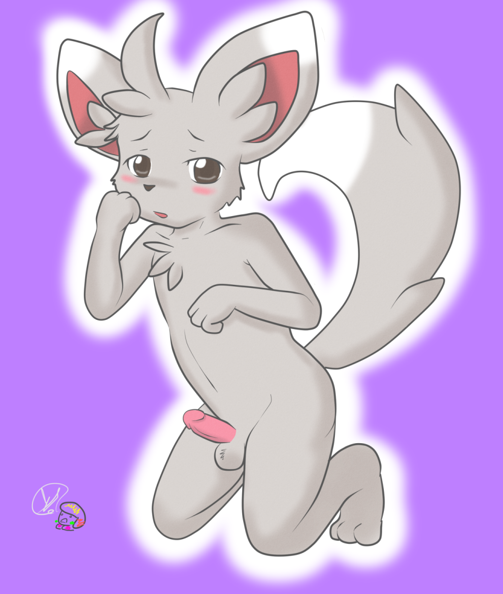 anthro blush color fur furry kitazureskye kneeling male male_only minccino nintendo nude penis pokemon pokemon_(species) solo tagme