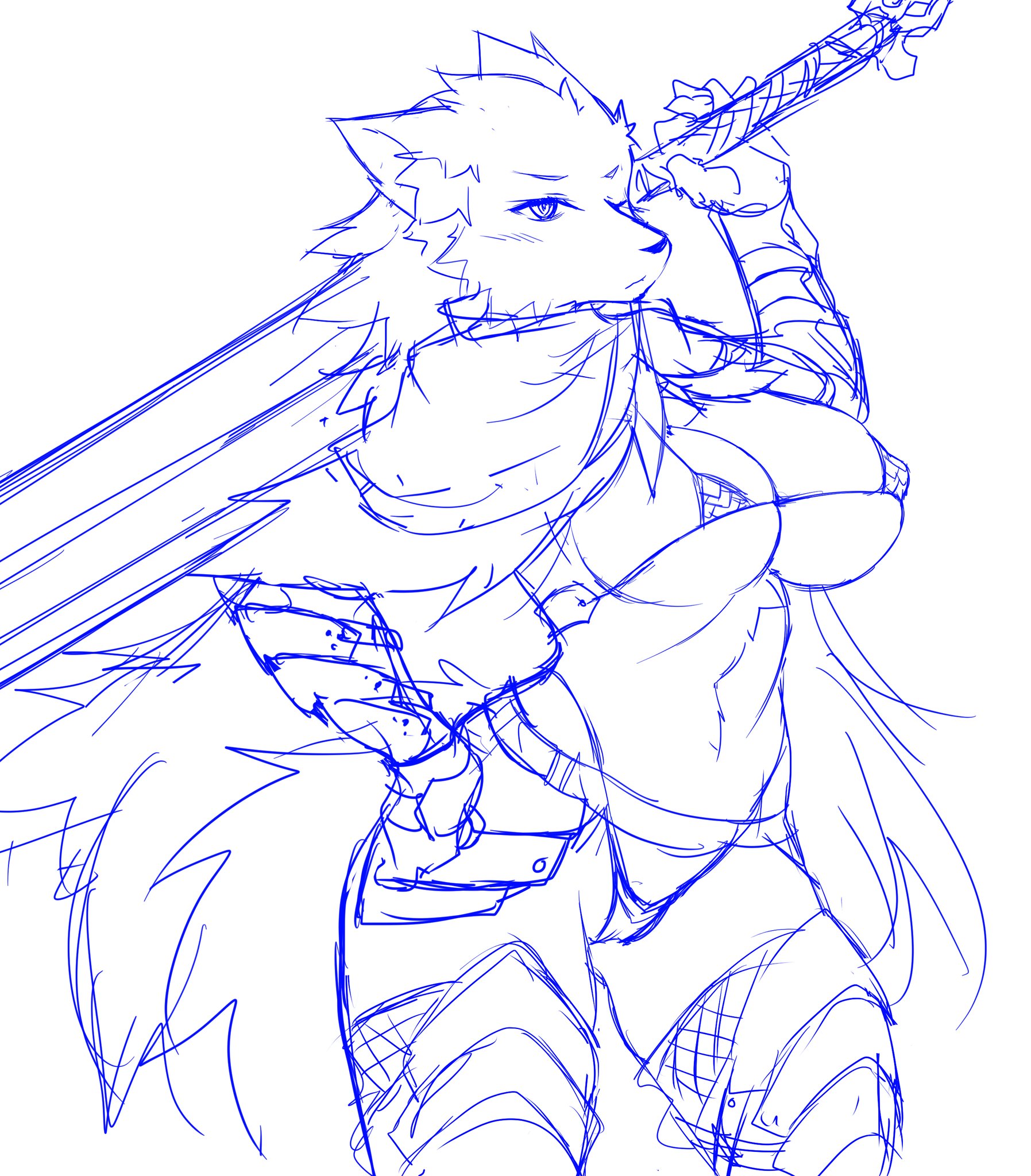 1girls, anthro, big breasts, blaidd (elden ring), breasts, canid, canine, canis, elden ring, female, furry, genderswap, genderswap (mtf), rule 63, sketch, wolf, wolf girl