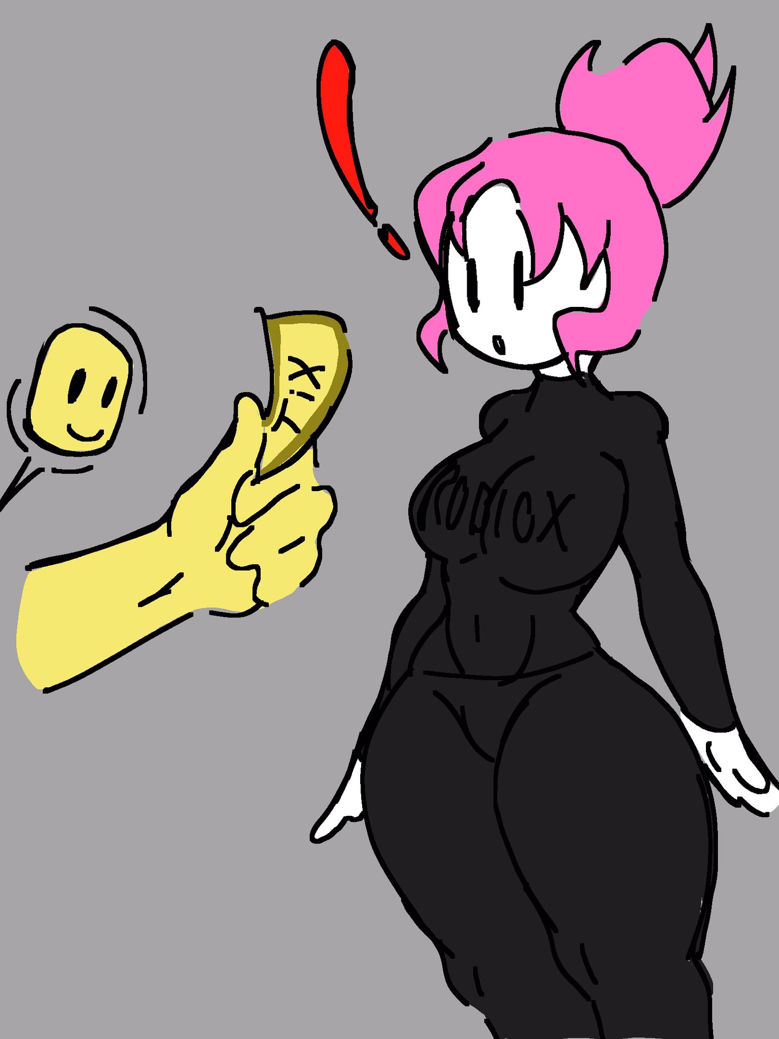 :), :o, !, 1boy, 1girls, 2d, black pants, black shirt, female, ghastlypann, guest (roblox), male, mob face, noob, pink hair, prostitution, roblox, robloxian, tagme, thick thighs, tix, white skin, yellow skin