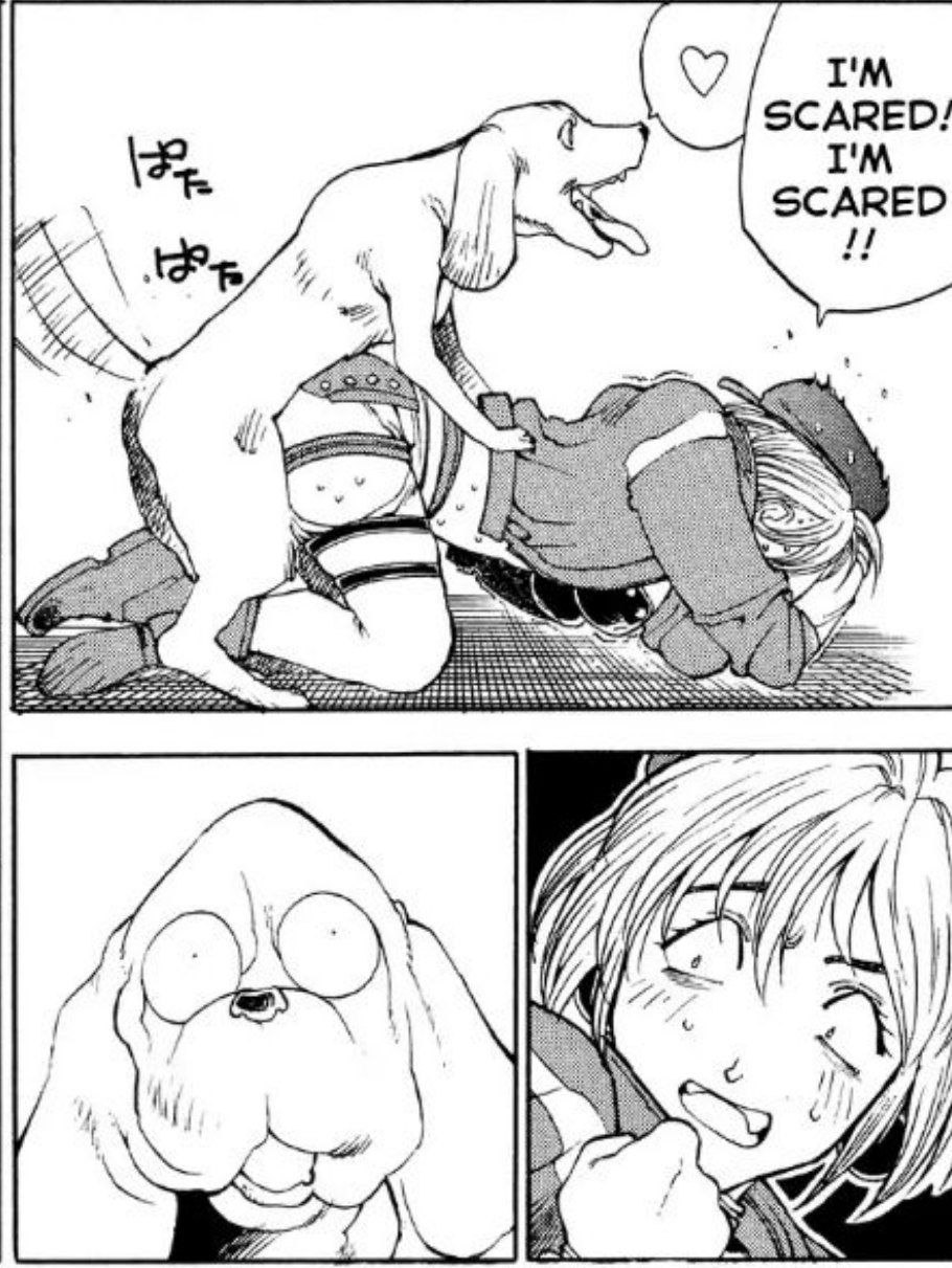 1995 1girls armitage_iii canine comedy confusion doggy_style dubious_consent funny ikegami_tatsuya manga naomi_armitage official_art suggestive zoophilia