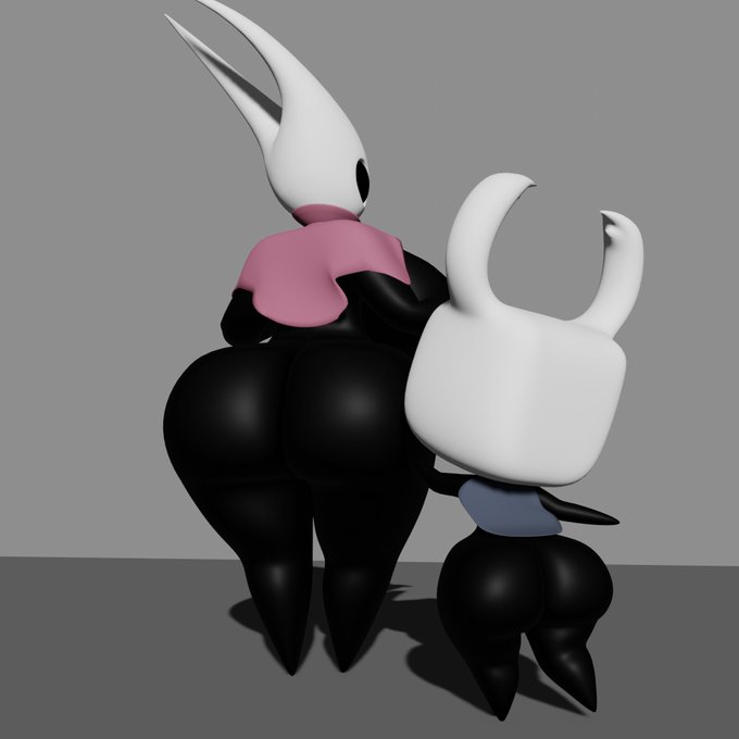 1girls 1other 3d ambiguous_gender anthro anthrofied ass ass_focus big_ass big_breasts big_butt black_body caked_up cloak duo exposed_ass female grey_background hand_on_ass hollow_knight hornet_(hollow_knight) insect insects looking_at_another looking_back protagonist_(hollow_knight) rear_view shortstack siblings simple_background tagme_(artist) viewermink white_face