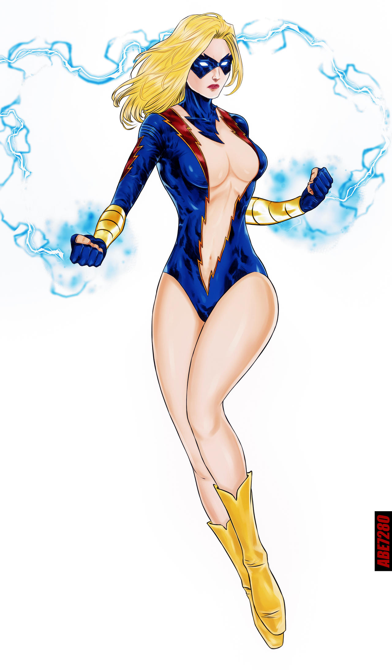 blonde_female blonde_hair cleavage cleavage_cutout dc dc_comics electricity genderswap_(mtf) rule_63 shocking_suzi superheroine