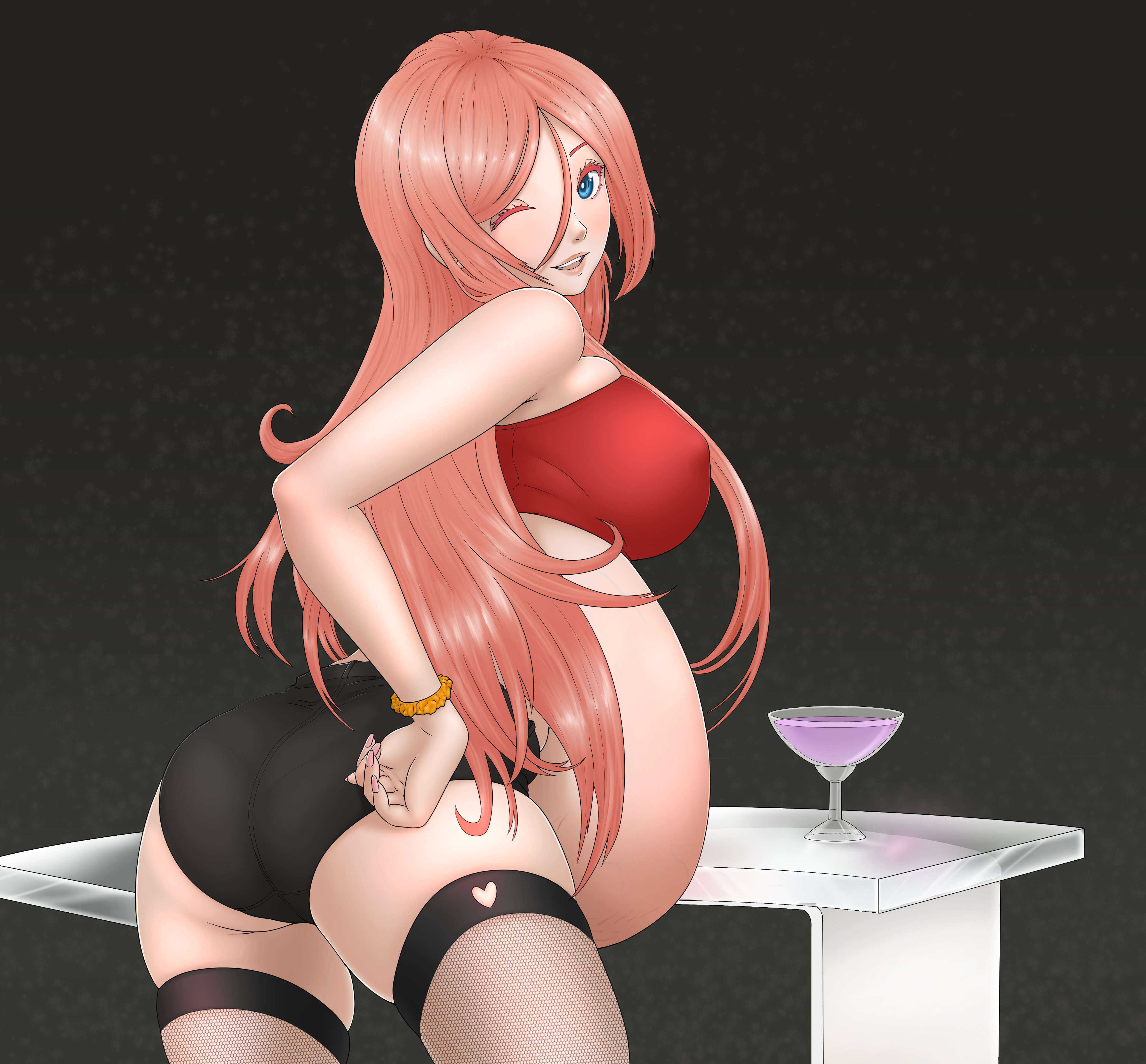 1girls, absurdres, ass, big ass, big breasts, breasts, female, female only, highres, huge belly, kristiadder, large breasts, musashino takumi, non-nude, pregnant, ready to pop, solo