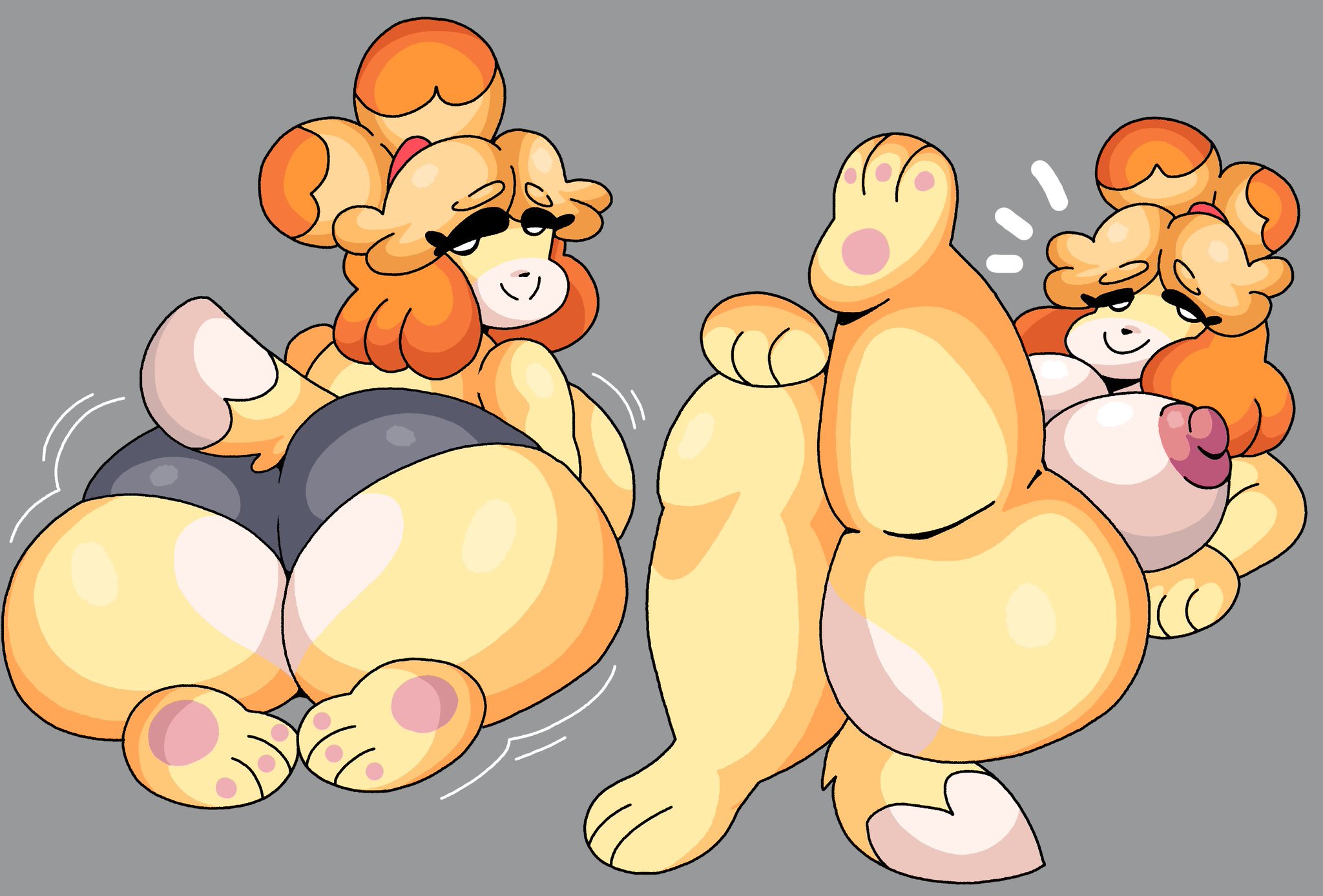 animal crossing, anthro, ass, big ass, big breasts, breasts, bubble ass, bubble butt, canid, canine, canis, clothing, dork boi, female, fur, furry, furry only, huge ass, isabelle (animal crossing), lewd dorky, nintendo, nipples, tagme, tail, thick thighs, topless, wide hips