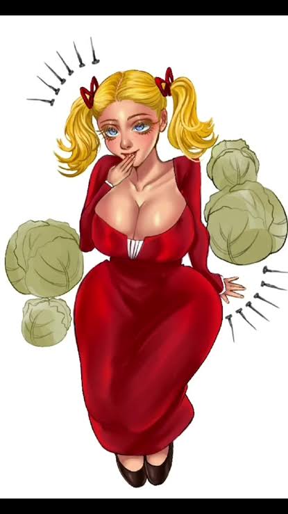 1girls big_ass big_breasts blonde_female blonde_hair cabbage female female_only goat_story katy_(goat_story) red_dress solo