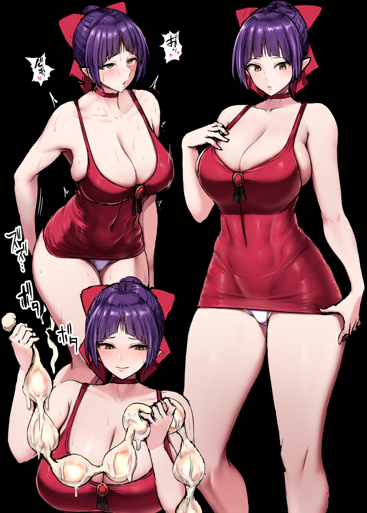 1girls big_breasts breasts busty cat_girl choker cleavage curvaceous curvy curvy_body curvy_female curvy_figure dress female gegege_no_kitarou hair_ribbon huge_breasts humanoid ishimiso_(ishimura) large_breasts nekomusume pointed_ears purple_hair short_hair thick_thighs thighs voluptuous yokai