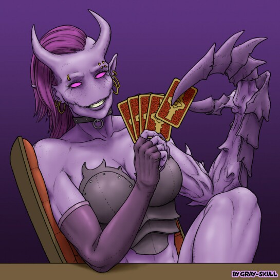 1girls card_game chaos_(warhammer) claws clothed daemonette gray_skull horns warhammer_(franchise) warhammer_40k