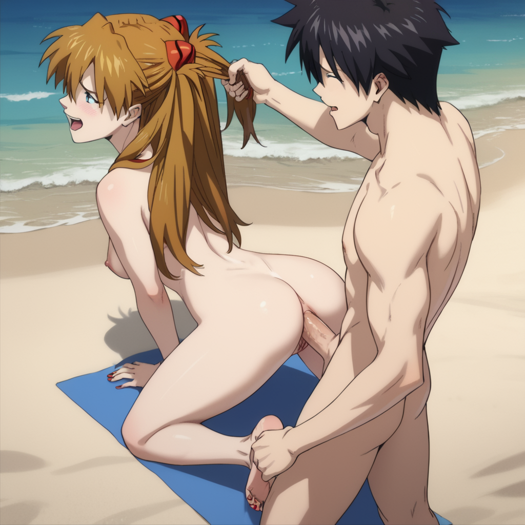 ai_generated anal anal_sex asuka_langley_sohryu beach blue_eyes closed_eyes closed_eyes crossover dark_hair doggy_style fairy_tail gray_fullbuster hair_pulling indoors indoors_sex long_hair neon_genesis_evangelion orange_hair passionate_sex pony_diffusion_xl sex sex_from_behind spiky_hair