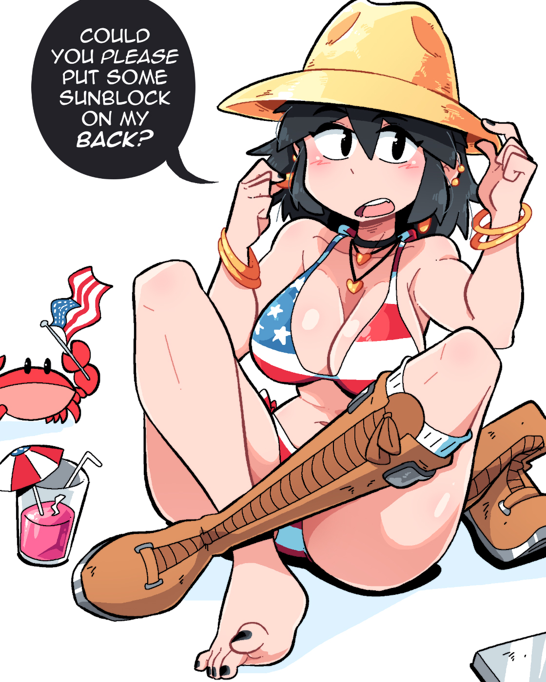 4th of july, american flag bikini, barefoot, bikini, feet, lucia (scott malin), original, original character, scott malin, single boot, single shoe, tagme, usa