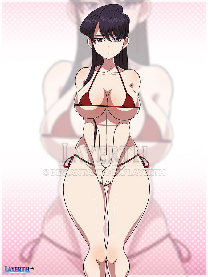 1girls, bikini, black hair, breasts, female, female only, grey eyes, komi shouko, komi-san wa komyushou desu, large breasts, layerth, long hair, looking at viewer