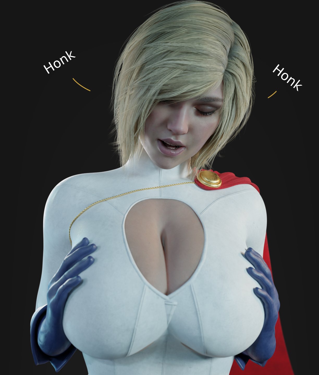 1girls, 3d, 3d (artwork), ass, big breasts, blender, blender (software), blonde hair, blue eyes, bob cut, breasts, busty, cape, curvy, cute, dc, dc comics, female, female only, fully clothed, happy, hourglass figure, huge ass, huge breasts, injustice 2, kara zor-l, karen starr, large breasts, leotard, medium hair, power girl, pressing breasts together, showing off breasts, smile, smitty34, solo, solo female, superman (series), text, thick, wholesome