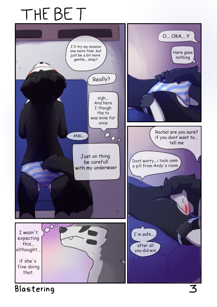 anthro blastering canid canine comic distracted domestic_cat duo english_text felid feline felis female fox male male/female mammal mat_(blastering) page_3 raven_(blastering) undressing_another