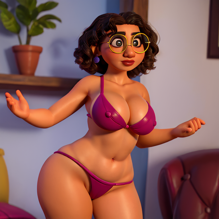 ai_generated big_breasts bikini black_hair breasts colombian dark-skinned_female dark_skin disney encanto glasses hispanic huge_breasts large_breasts latina latina_female mirabel_madrigal thick_thighs thighs