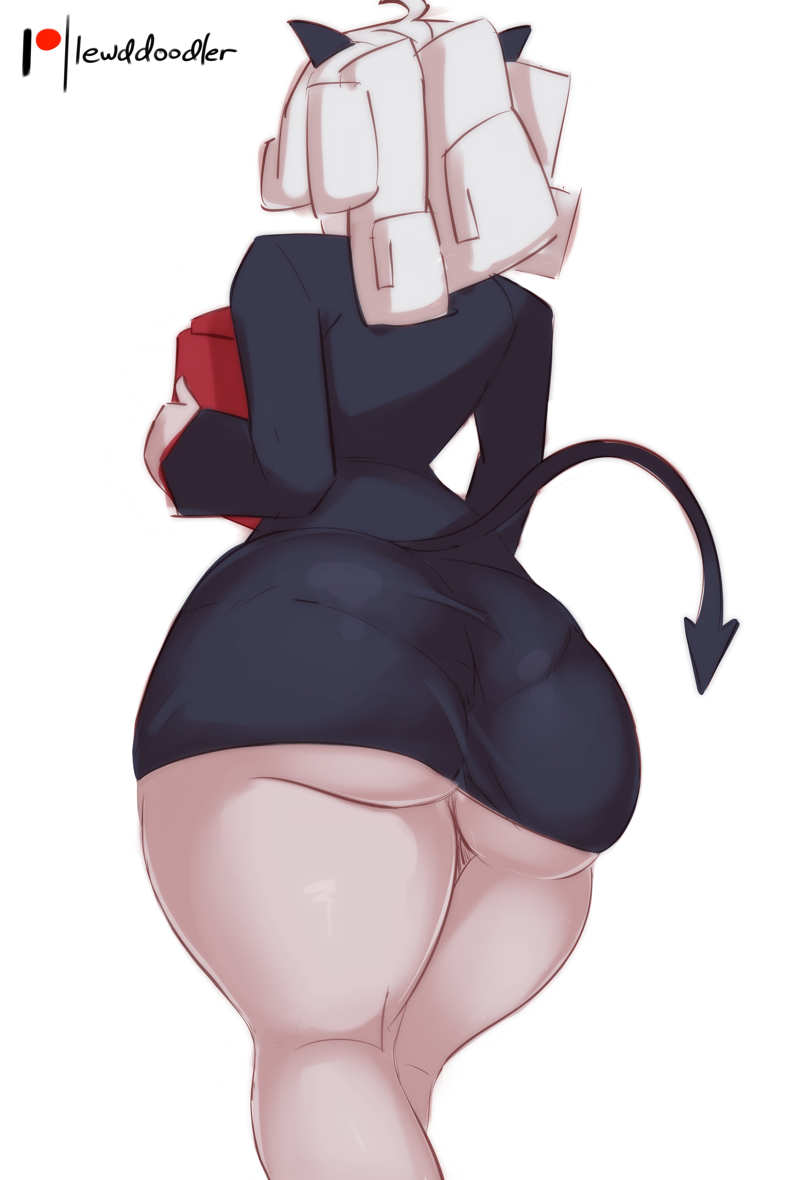 ass, ass focus, big ass, bottom heavy, business suit, business woman, child bearing hips, demon, fat ass, female, helltaker, huge ass, huge hips, huge thighs, lewddoodler, office, office lady, pandemonica (helltaker), panties visible through clothing, pear shaped, pear shaped female, pear-shaped figure, pencil skirt, skirt, thick thighs, thunder thighs, tight clothing, tight skirt, wide hips