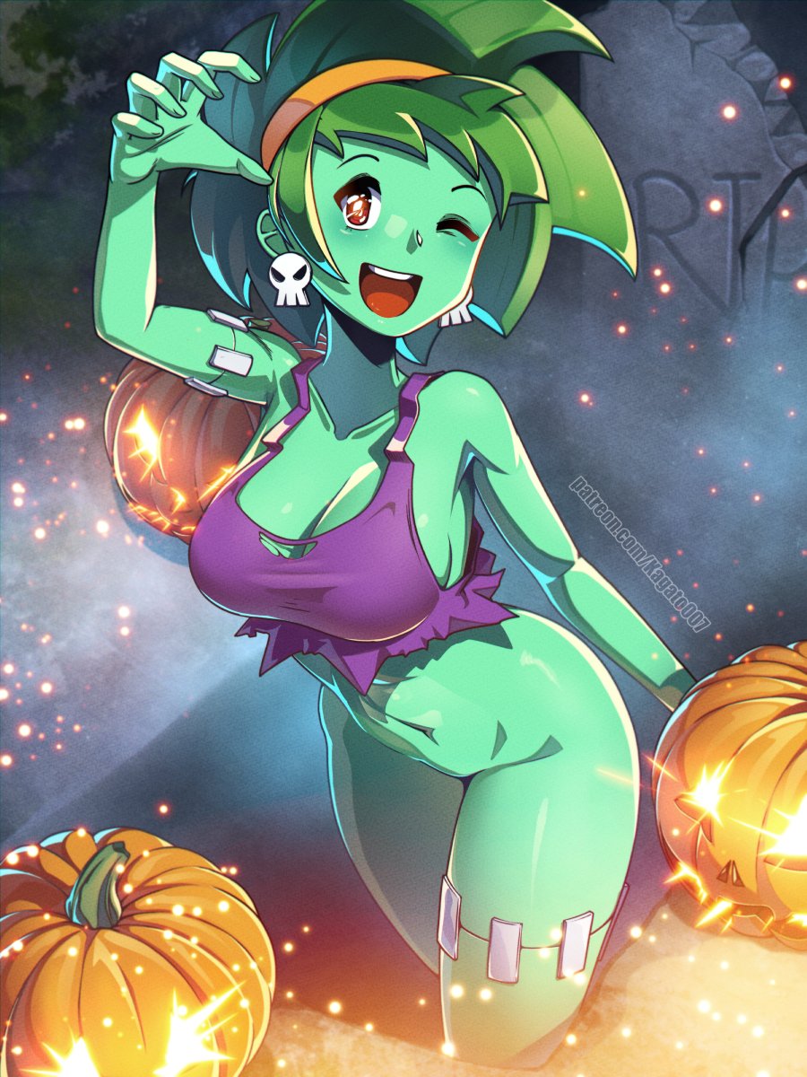 bottomless female green_skin halloween jack-o'-lantern kagato007 rottytops shantae solo zombie_girl