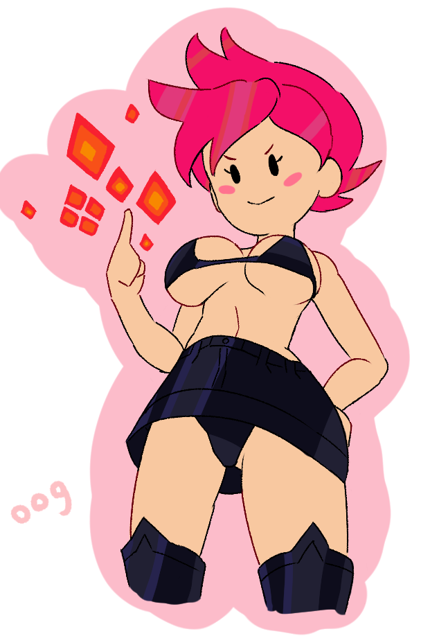 below_view big_breasts black_legwear boots bra dominatrix fire iamjakey kumatora mother_3 pink_hair upskirt