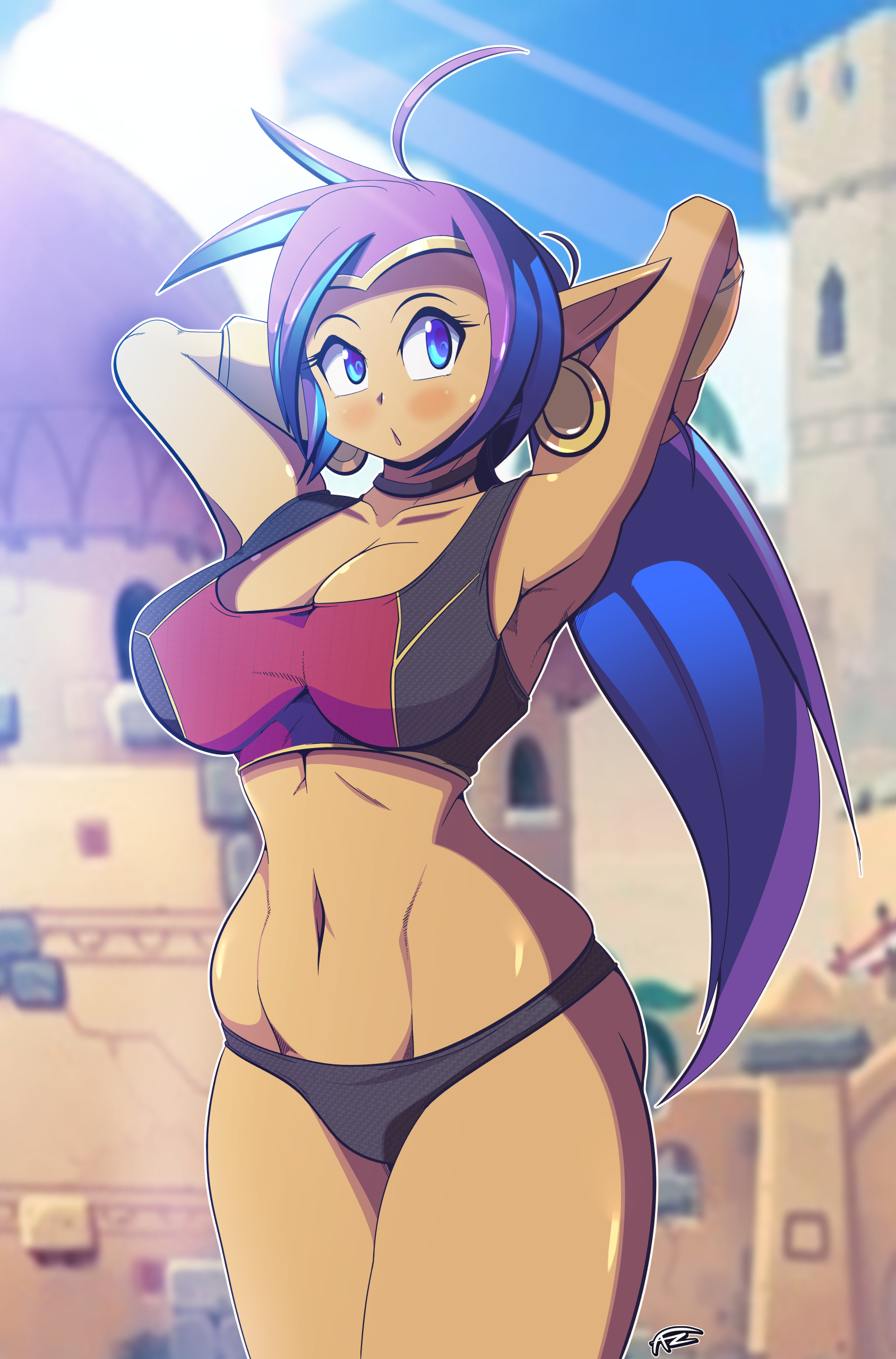 1girls, armpits, breasts, dark skin, dark-skinned female, female, female only, female protagonist, freakyed, genie, purple hair, shantae, shantae (character), smooth skin, solo, thighs, video games, voluptuous