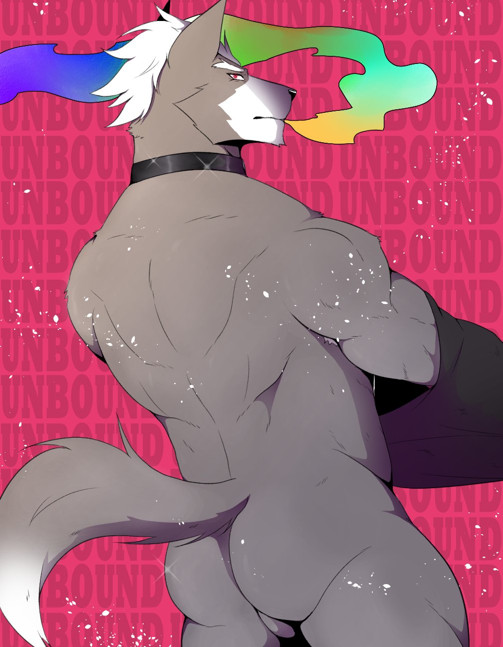 anthro ass backsack balls canid canine canis clothing fur genitals grey_body grey_fur hair hi_res looking_back male male_only mammal mels_monster_(artist) muscular muscular_anthro muscular_male nintendo nude solo star_fox undressing video_games white_hair wolf wolf_o'donnell