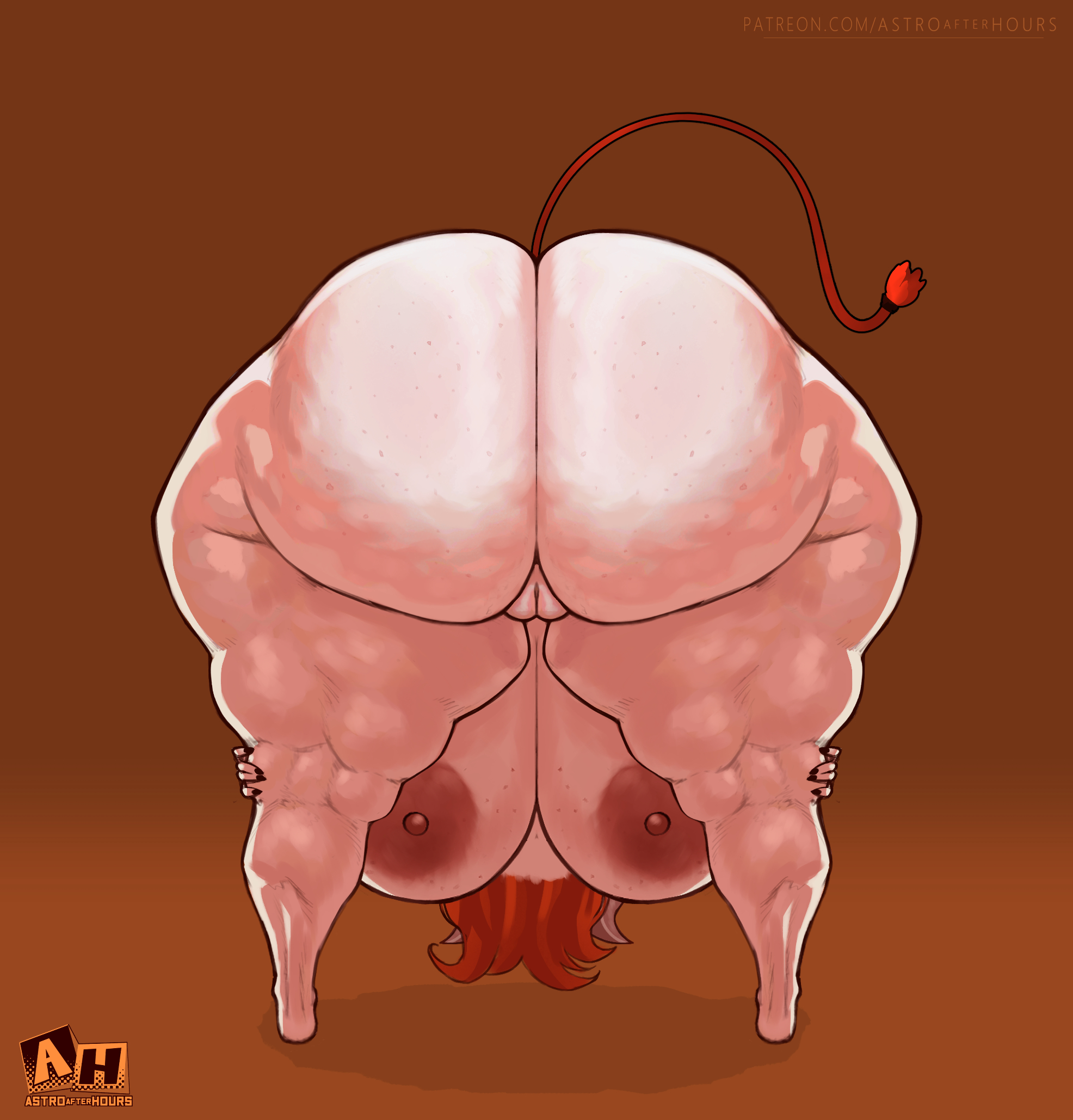 ass, bbw, bent over, big ass, big breasts, breasts, brown nipples, cellulite, fat ass, female, huge ass, huge breasts, ignantastro, large areolae, large breasts, nude, nude female, original, original character, pussy, red hair, stardustpapi, tail, uncensored