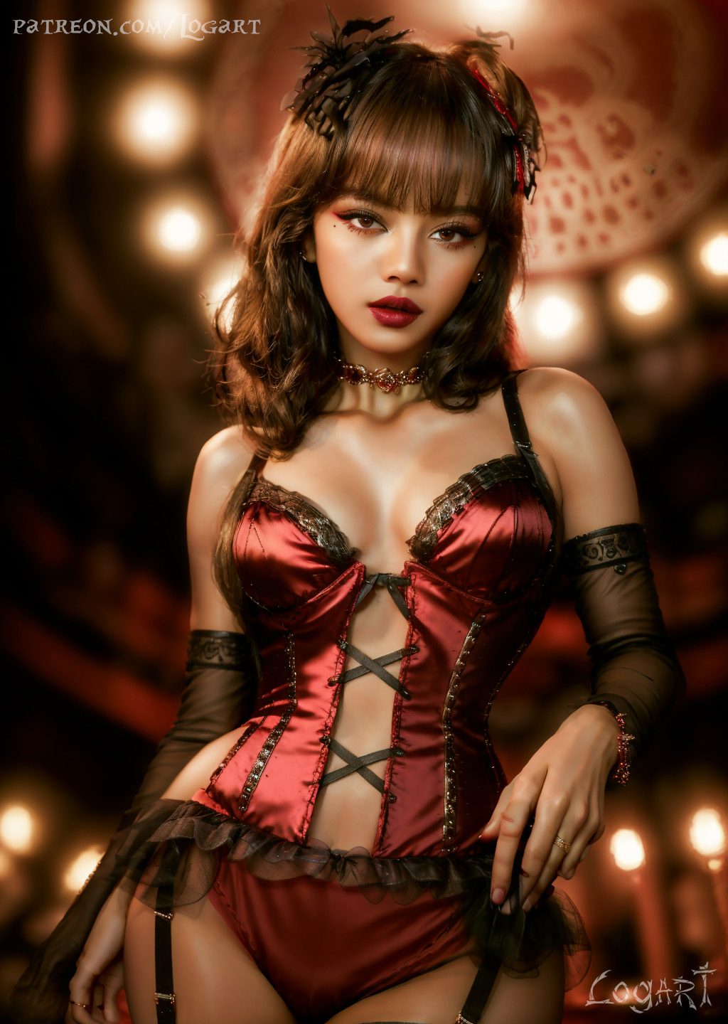 1girls ai_generated asian_female big_breasts blackpink burlesque cabaret celebrity cleavage corset detailed female female_only high_quality hourglass_figure hyperrealistic jewelry korean kpop kpop_girl lalisa_manoban leak leaked lingerie logart real_person satin seductive sensitive solo stable_diffusion