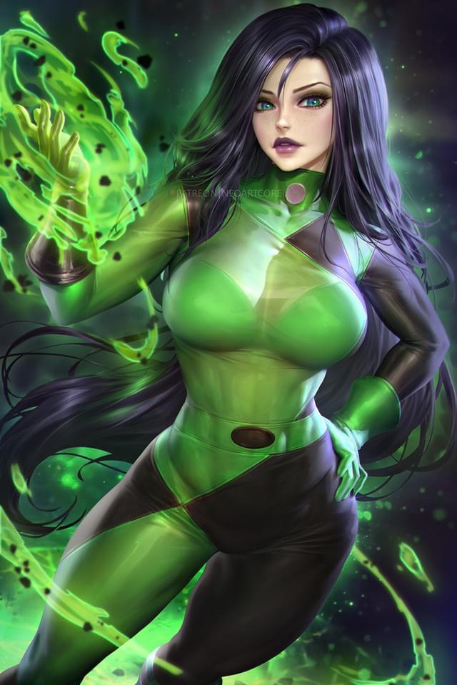 1girls, 2022, 2d, 2d (artwork), artist name, athletic, athletic female, black hair, bodysuit, breasts, busty, disney, disney channel, energy, energy manipulation, female, female only, gloves, green eyes, human, human only, kim possible, long hair, looking at viewer, metahuman, neoartcore, questionable, sfw, shego, solo, solo female, standing, straight hair, superpowers, supervillainess, very long hair, villainess