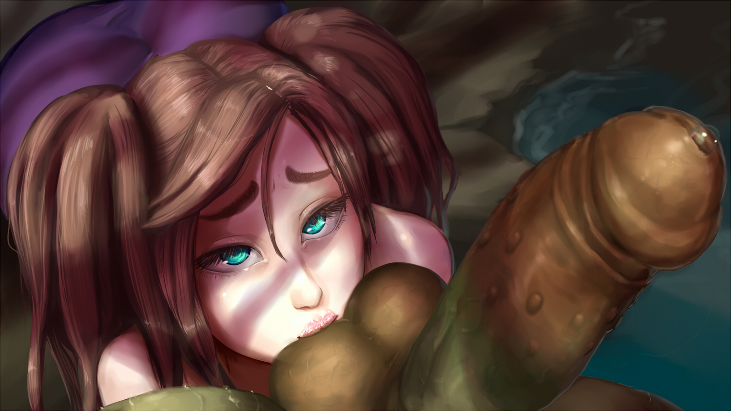 1boy, 1futa, 2019, balls, balls sucking, big balls, big penis, brown hair, cyan eyes, erect penis, erection, femboy, futanari, girly, giver pov, green body, green penis, green skin, higher resolution available, hiro (tales of androgyny), human, human male, intersex, light skin, light-skinned femboy, light-skinned male, majalis, male, oral, orc, orc futa, penis, precum, sucking, sucking balls, sucking testicles, tales of androgyny, testicles, trap, twintails, urka (tales of androgyny)