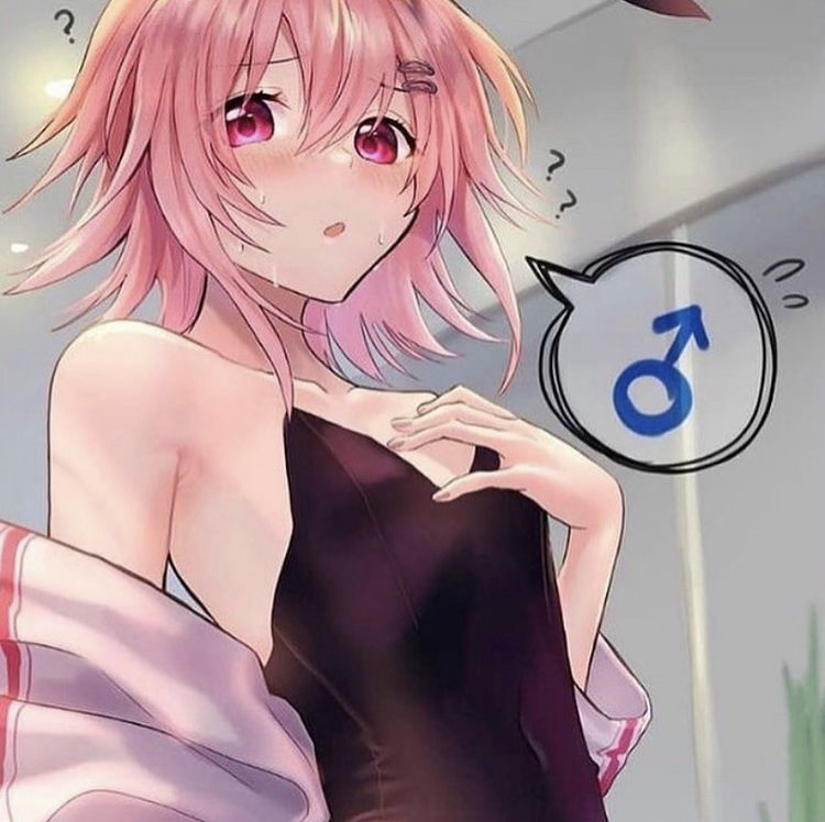 ?, 1boy, bunny ears, bunnysuit, femboy, male, male only, pink eyes, pink hair, sfw, speech bubble, tagme