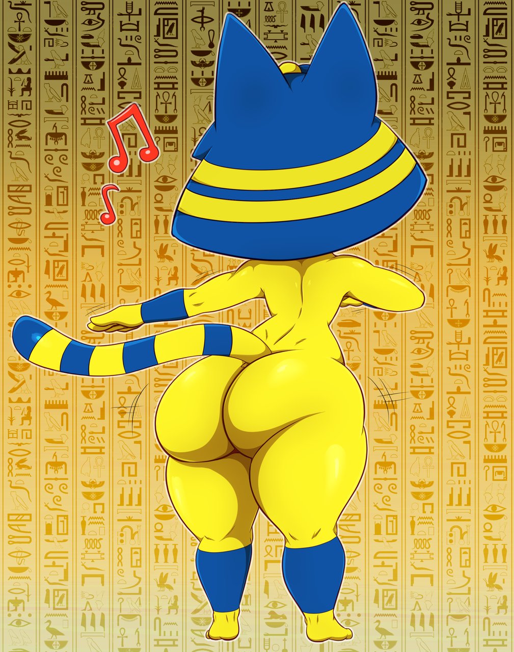 1girls animal_crossing ankha anthro ass big_ass bigdon1992 blue_hair bubble_butt cat_ears dat_ass feline female female_focus female_only nintendo solo tail thick_thighs yellow_fur