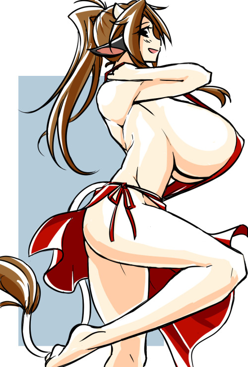 1girls, apron, breasts, breasts bigger than head, brown hair, cow ears, cow girl, cow horns, cow tail, female, female only, hyper, hyper breasts, legs, looking at viewer, matsu-sensei, mattie (matsu-sensei), naked apron, sideboob, solo, solo female