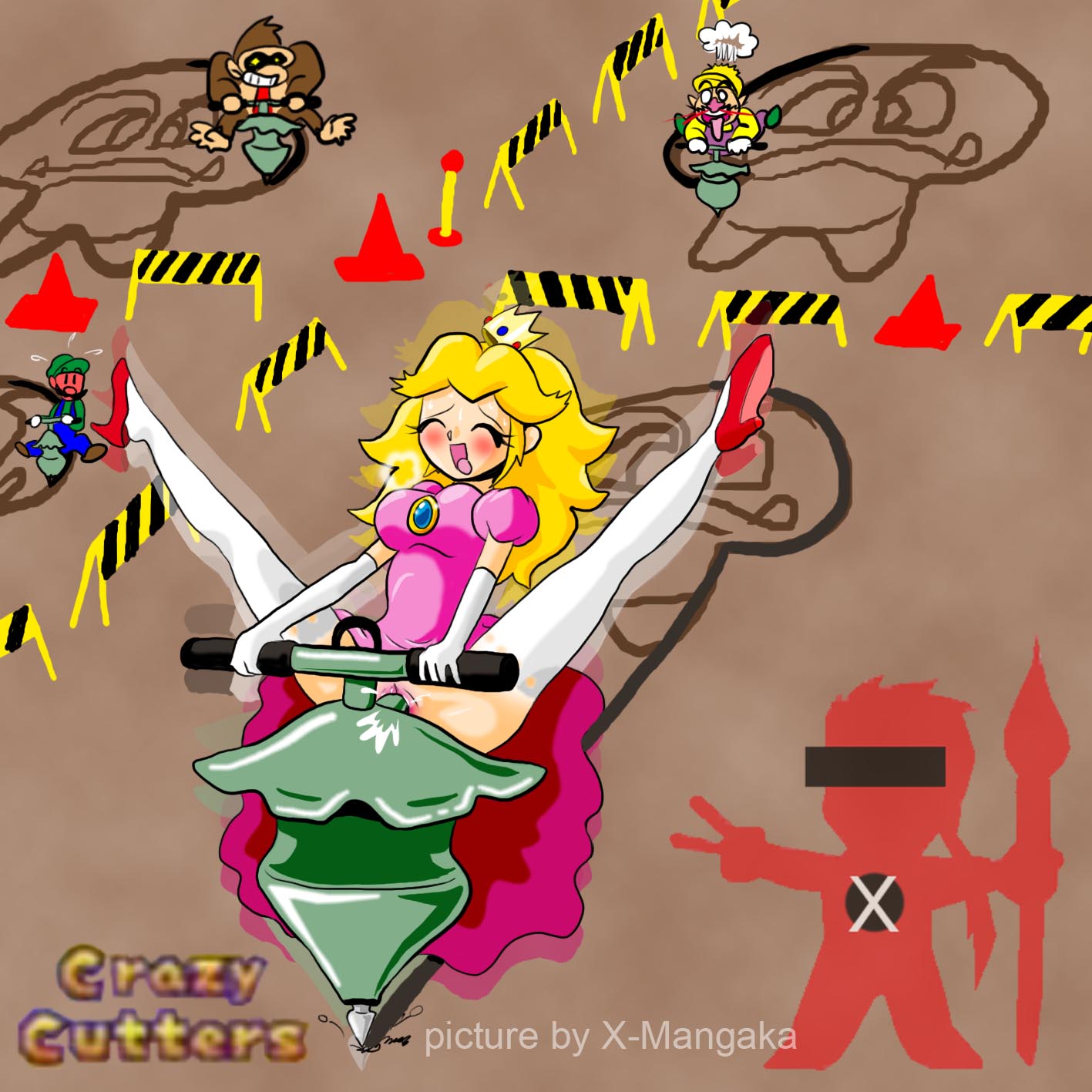 1girls color crossover donkey_kong donkey_kong_(series) female furry hair human kong luigi male mario_(series) mario_party multiple_males nintendo princess_peach straight_hair wario x-mangaka