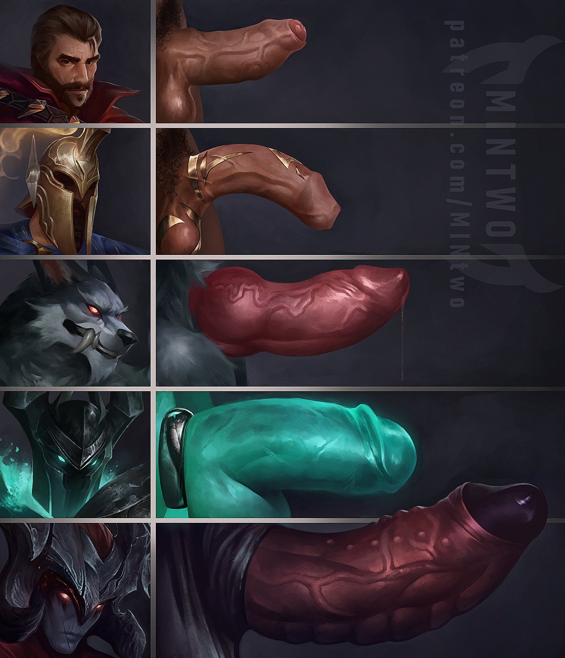 2024 aatrox animal_genitalia animal_penis armor atreus_(league_of_legends) balls canine_genitalia canine_penis darkin digital_drawing_(artwork) digital_media_(artwork) erection foreskin genitals genitalwear glans hi_res human knot league_of_legends malcolm_graves male male_only mammal mintwo mordekaiser pantheon penis penis_lineup riot_games warwick