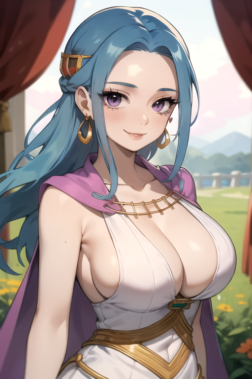 1girls ai_generated blue_hair breasts daidouji_(artist) dress female female_only forehead jewerly long_hair nefertari_vivi one_piece purple_eyes sideboob solo solo_female solo_focus