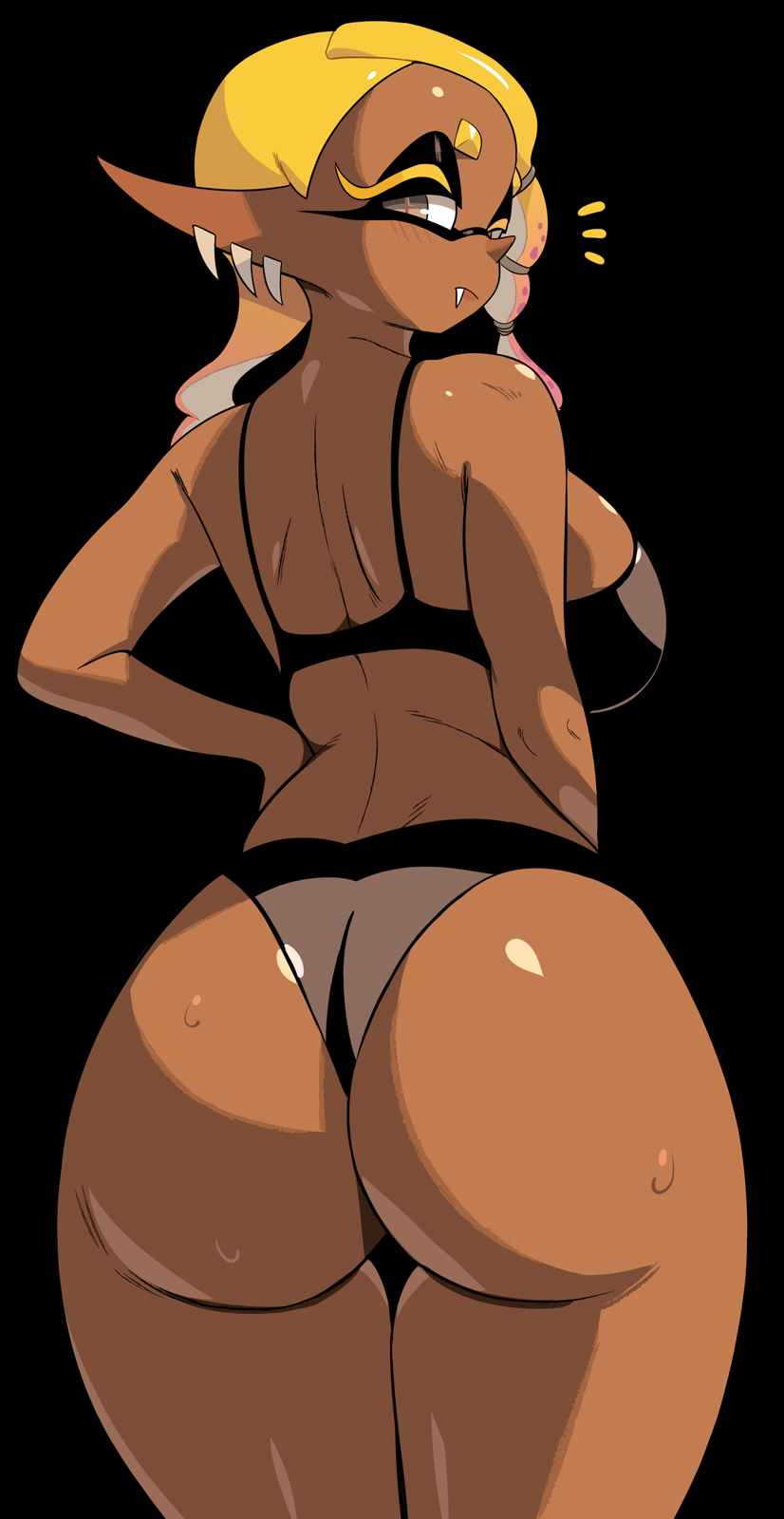 1girls ass bra breasts brown_skin bubble_butt dark-skinned_female dark_skin female frye_(splatoon) inkling large_breasts nintendo panties splatoon splatoon_(series) splatoon_3 tentacle_hair yellow_hair yuta_agc