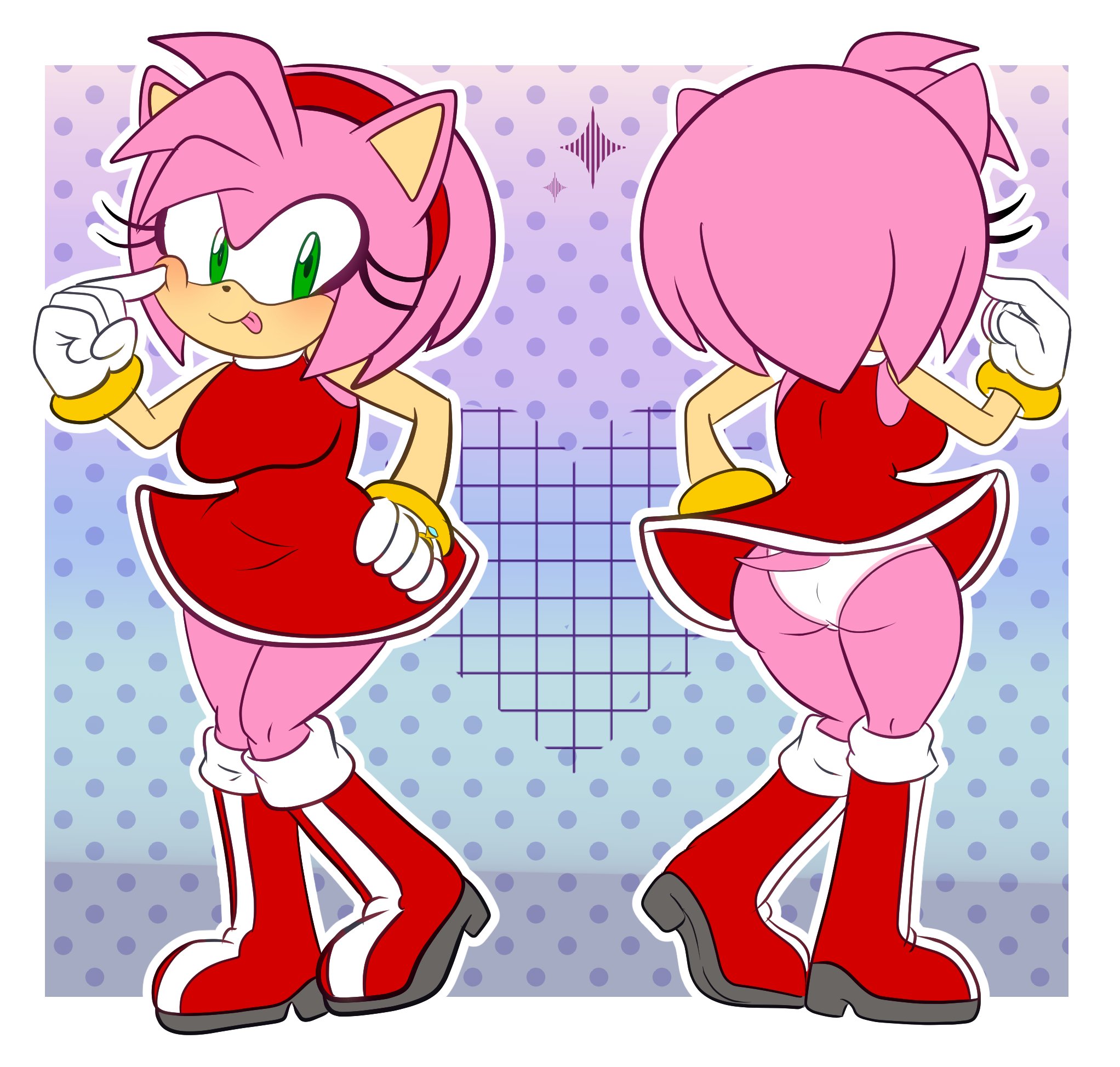 1girls, amy rose, ass, boots, demilanchan, dress, female, fully clothed, furry, panties, sega, sonic (series), tail