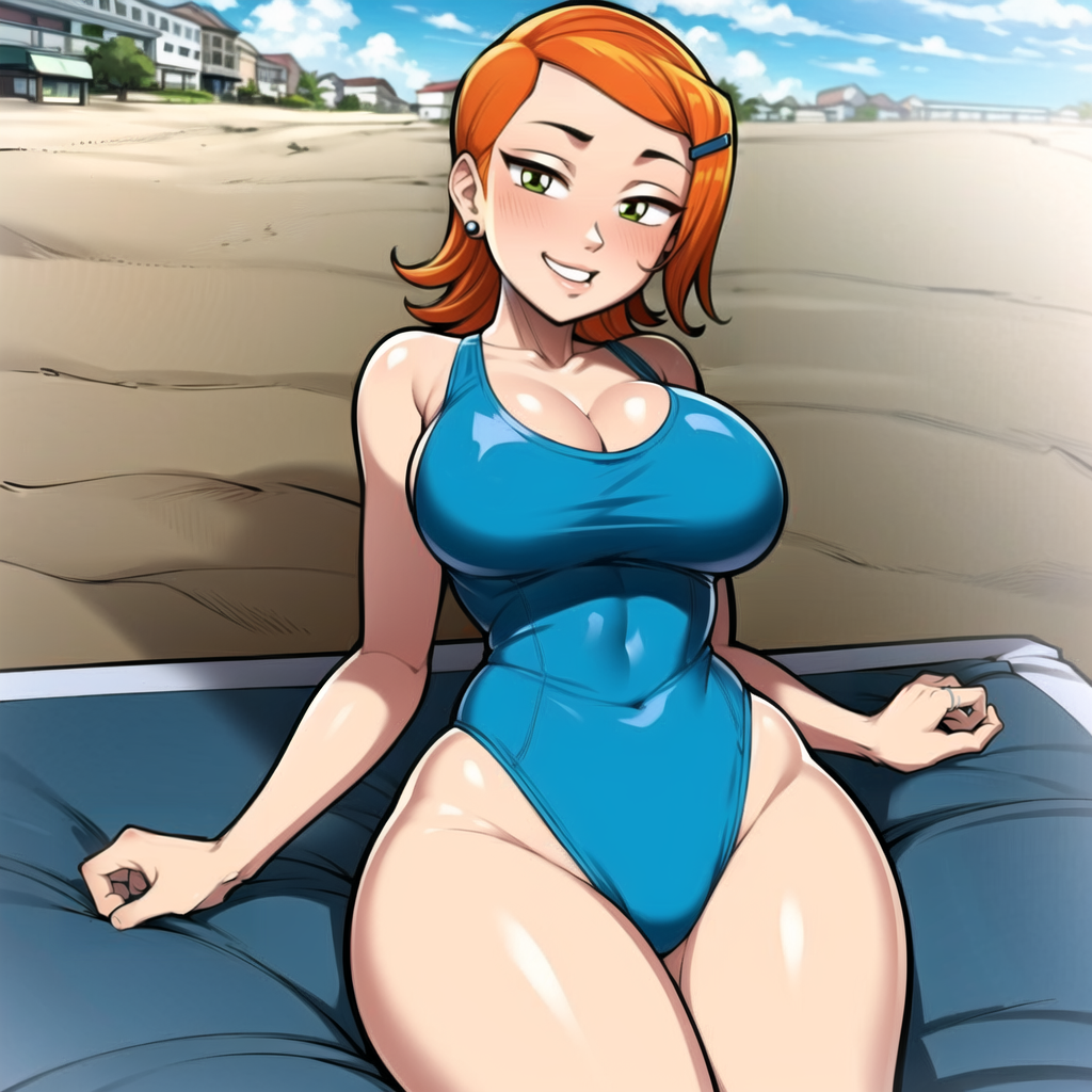 1girls ai_generated ass ben_10 big_ass big_breasts breasts cats62 female female_only green_eyes gwen_tennyson large_ass large_breasts orange_hair solo voluptuous voluptuous_female