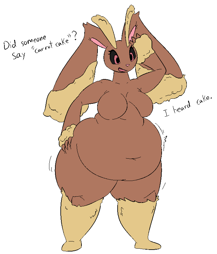 anthro big_breasts black_sclera breasts brown_body brown_fur fat female generation_4_pokemon lagomorph leporid lopunny mammal multicolored_hair nintendo overweight overweight_anthro overweight_female pink_eyes pokemon pokemon_(species) solo tan_body tan_fur thatoneaceguy