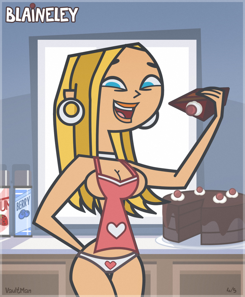 accurate_art_style apron apron_only big_breasts blaineley_(tdi) blonde_hair blue_eyes breasts busty cake cleavage earrings female female_focus female_only hourglass_figure long_hair panties tagme total_drama_island vaultman wide_hips